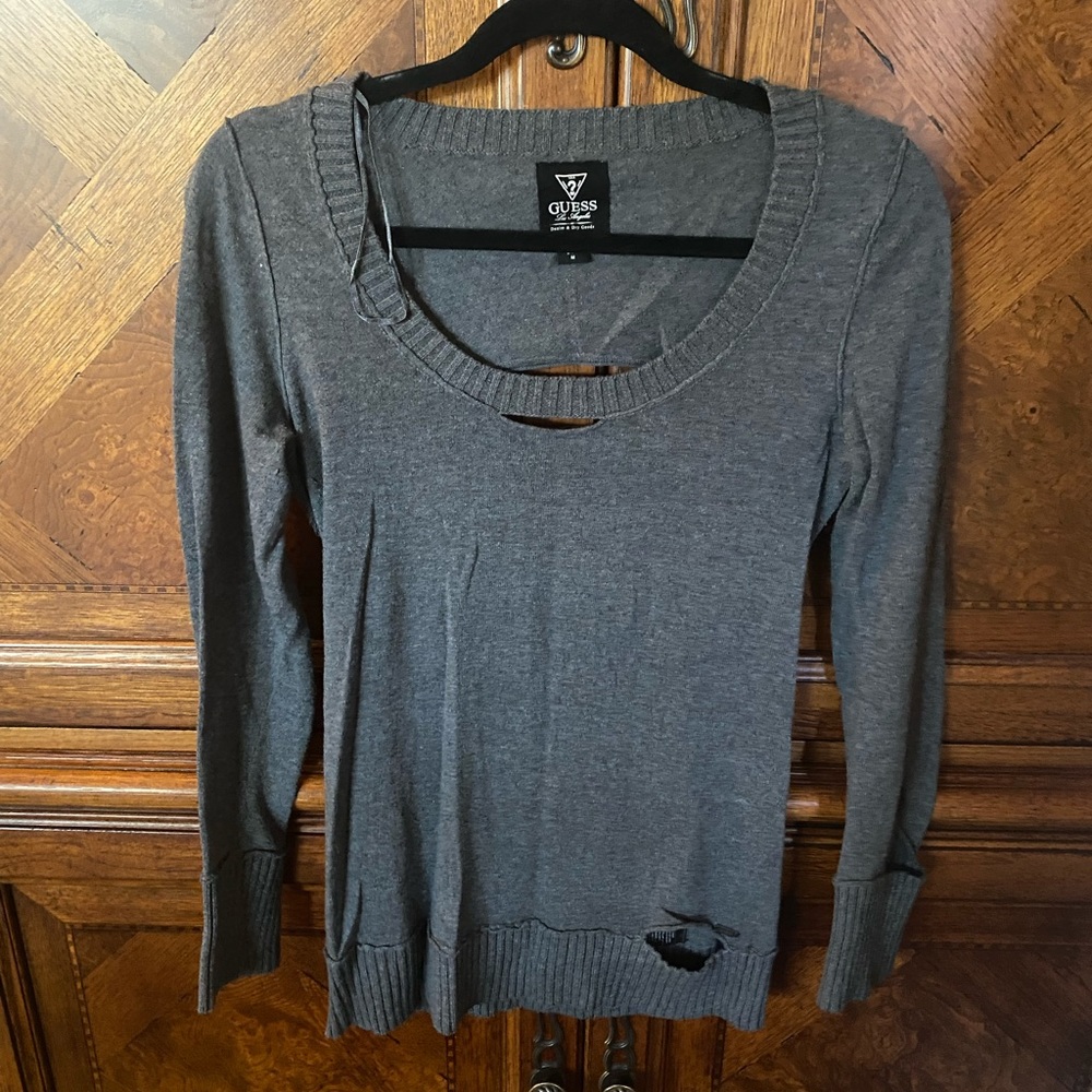 Guess Distressed boat neck sweater